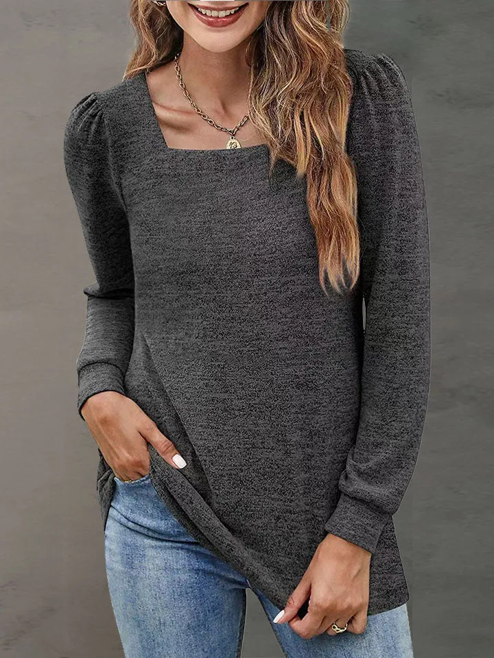 Heathered Square Neck Long Sleeve Top (7 Colors)