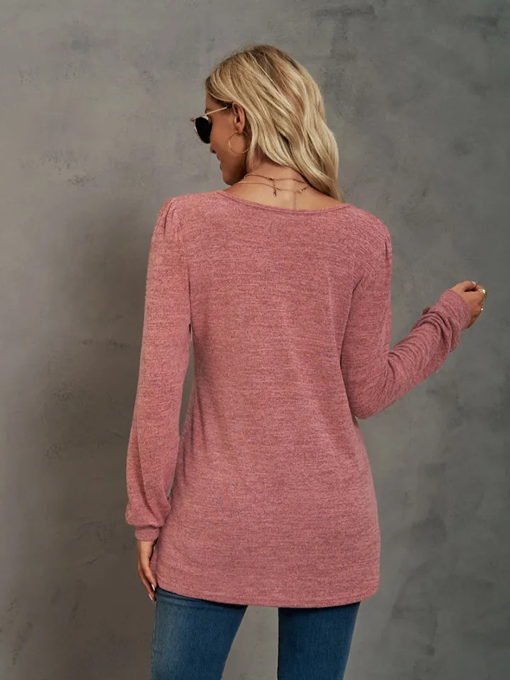 Heathered Square Neck Long Sleeve Top (7 Colors)