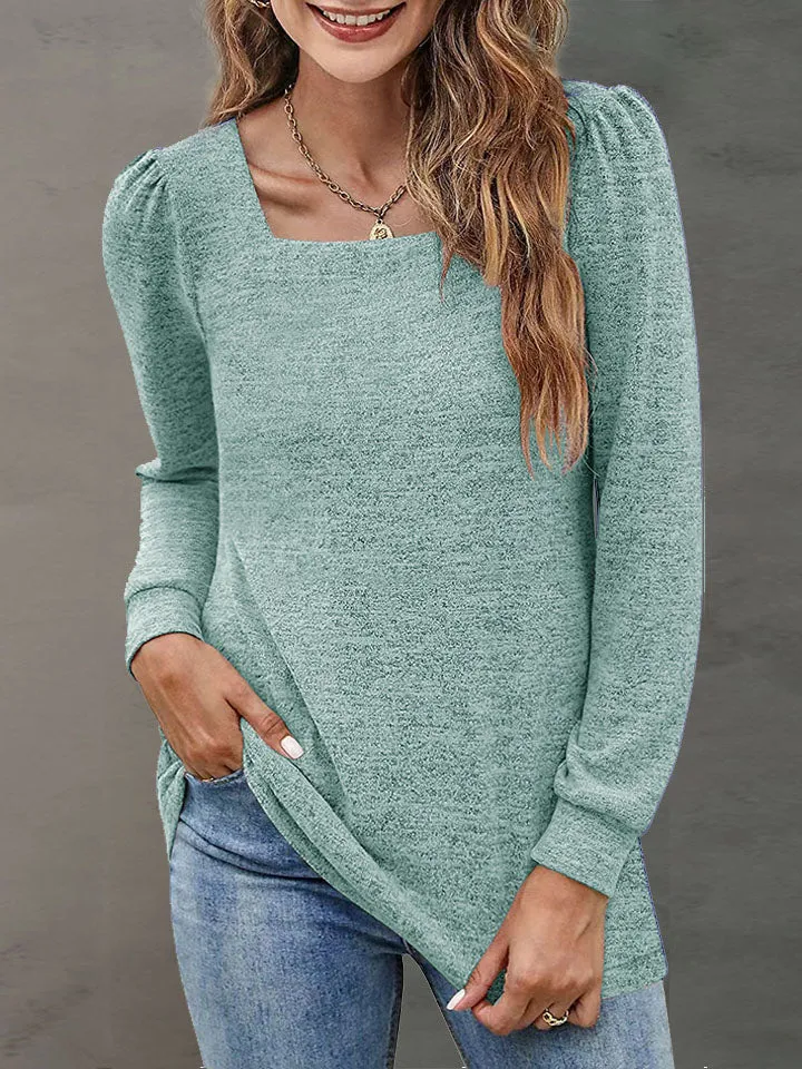Heathered Square Neck Long Sleeve Top (7 Colors)