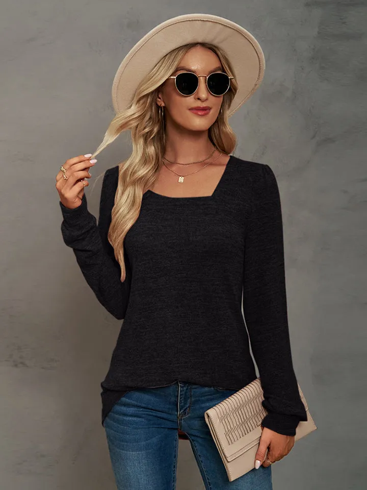 Heathered Square Neck Long Sleeve Top (7 Colors)