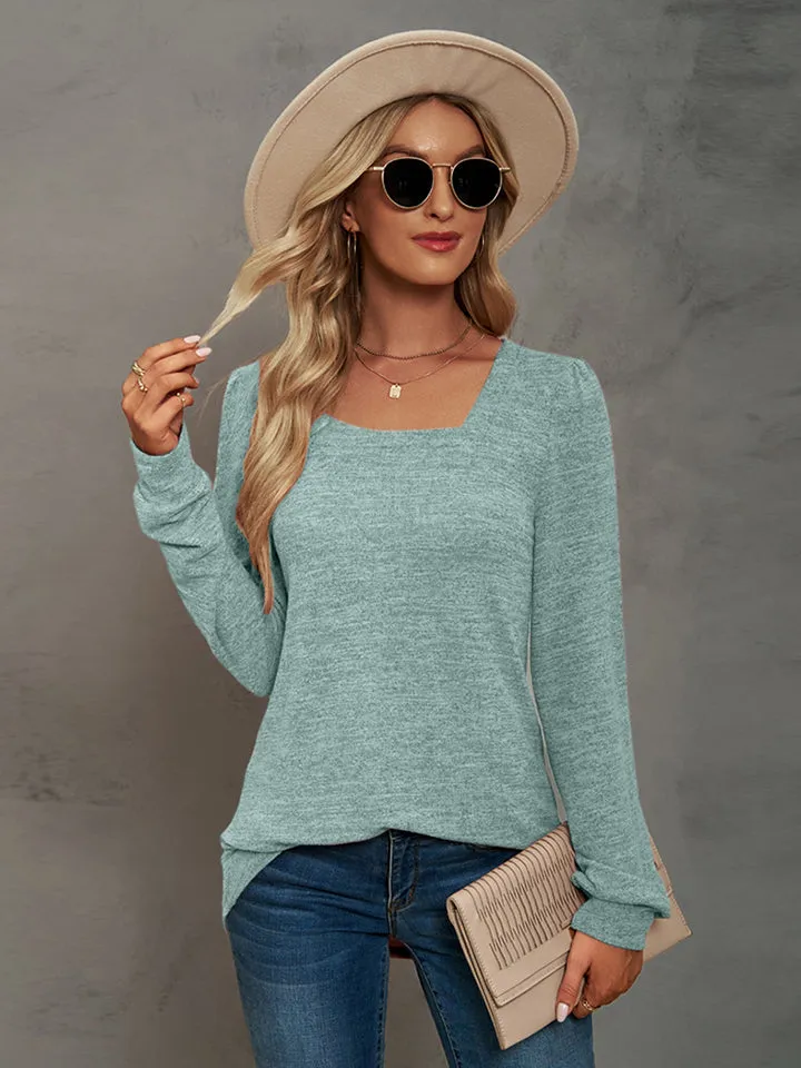 Heathered Square Neck Long Sleeve Top (7 Colors)