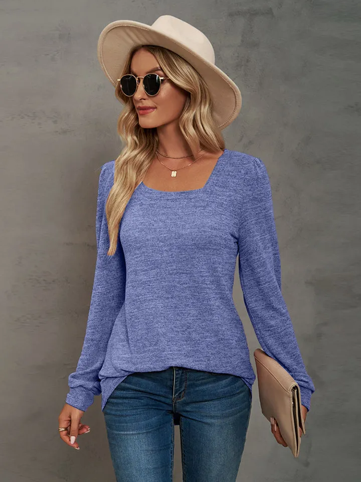 Heathered Square Neck Long Sleeve Top (7 Colors)