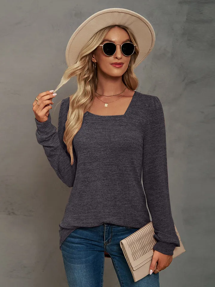 Heathered Square Neck Long Sleeve Top (7 Colors)