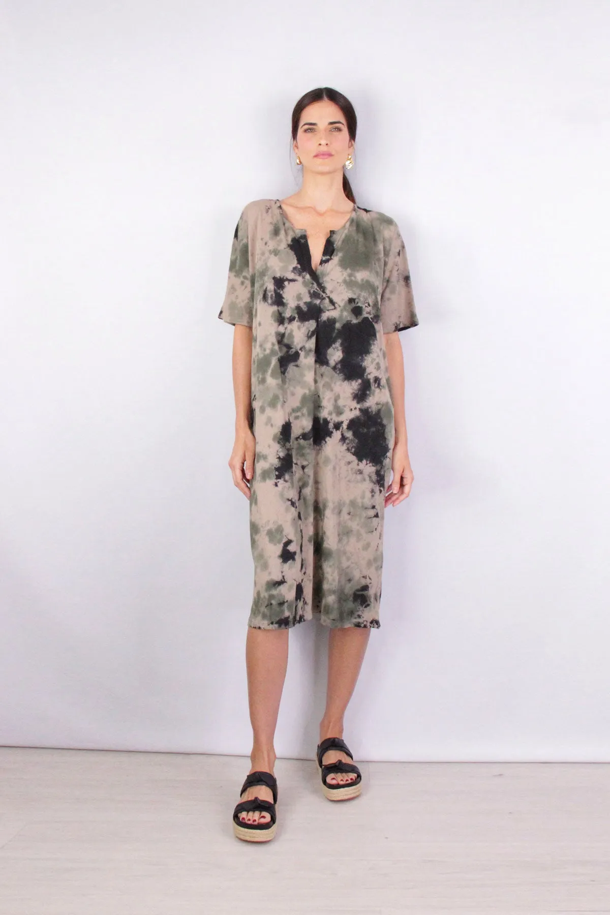 Henley Dress in Army Calico