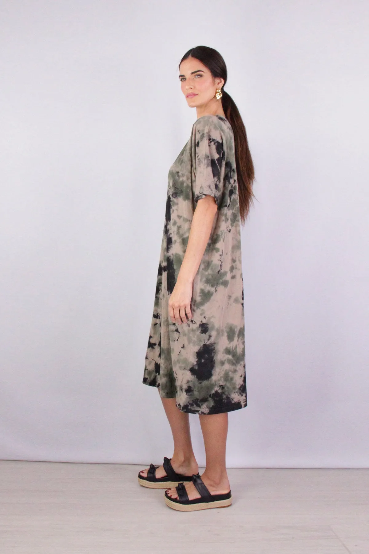 Henley Dress in Army Calico