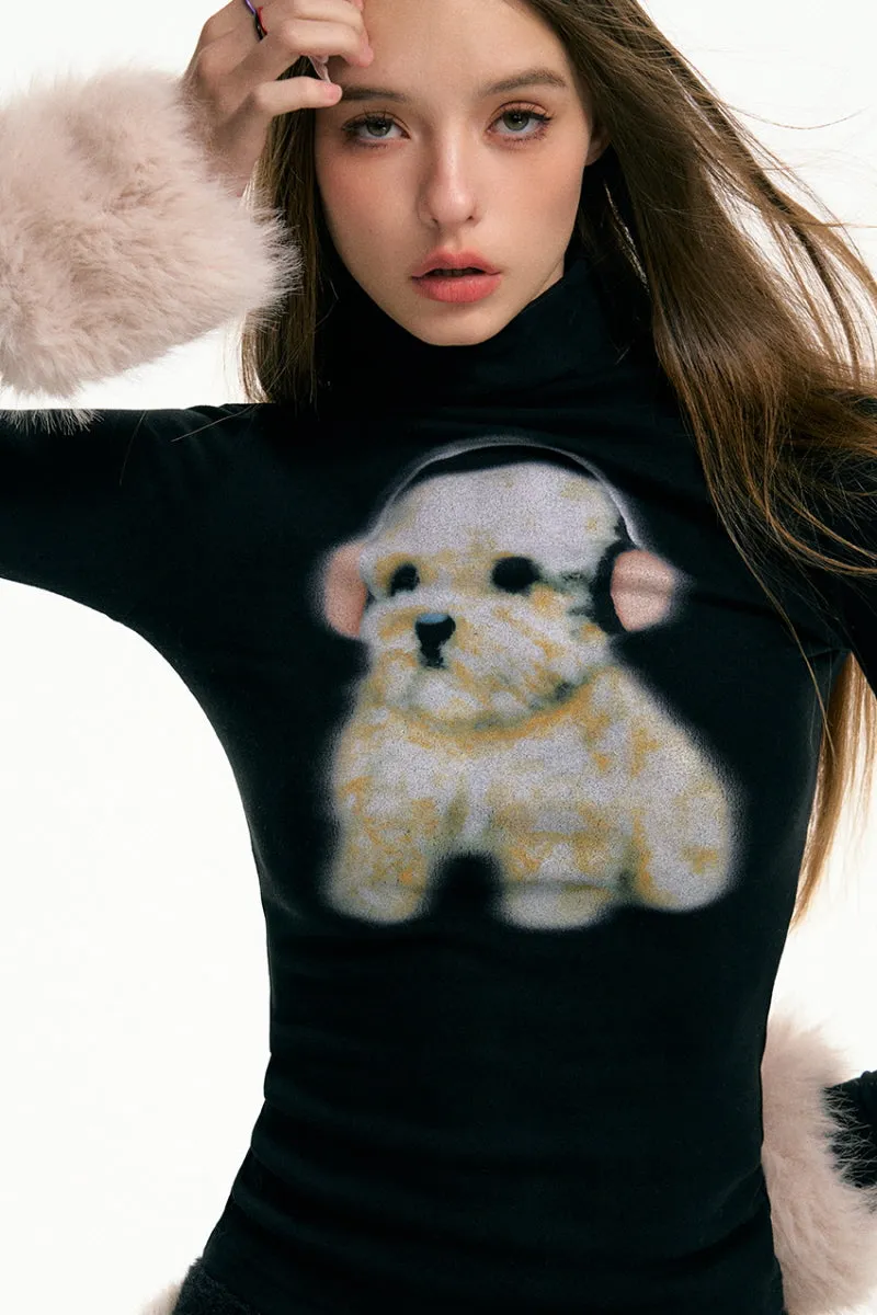 High Neck Plush Cuffs Top / Fur Skirt