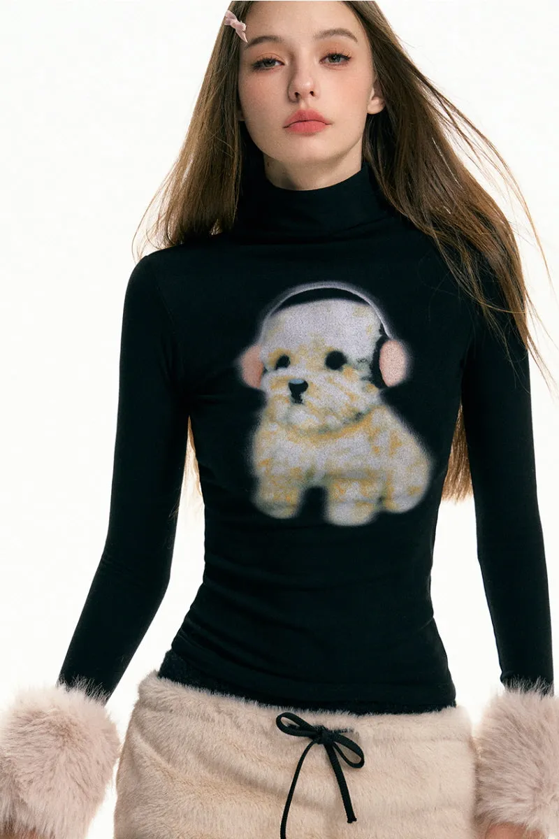 High Neck Plush Cuffs Top / Fur Skirt