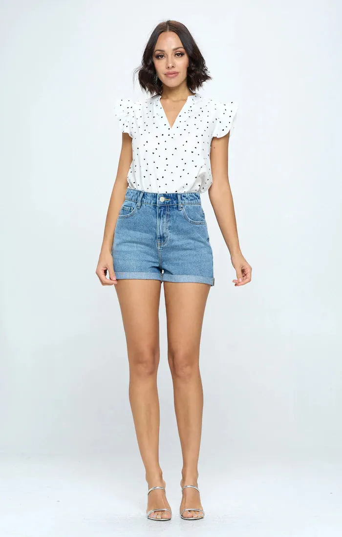 HIGH RISE SOLID HEM DENIM SHORTS