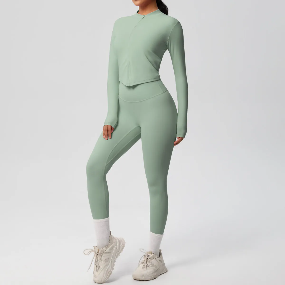 High Waist Nude Feel Long Sleeve Coat Yoga Set
