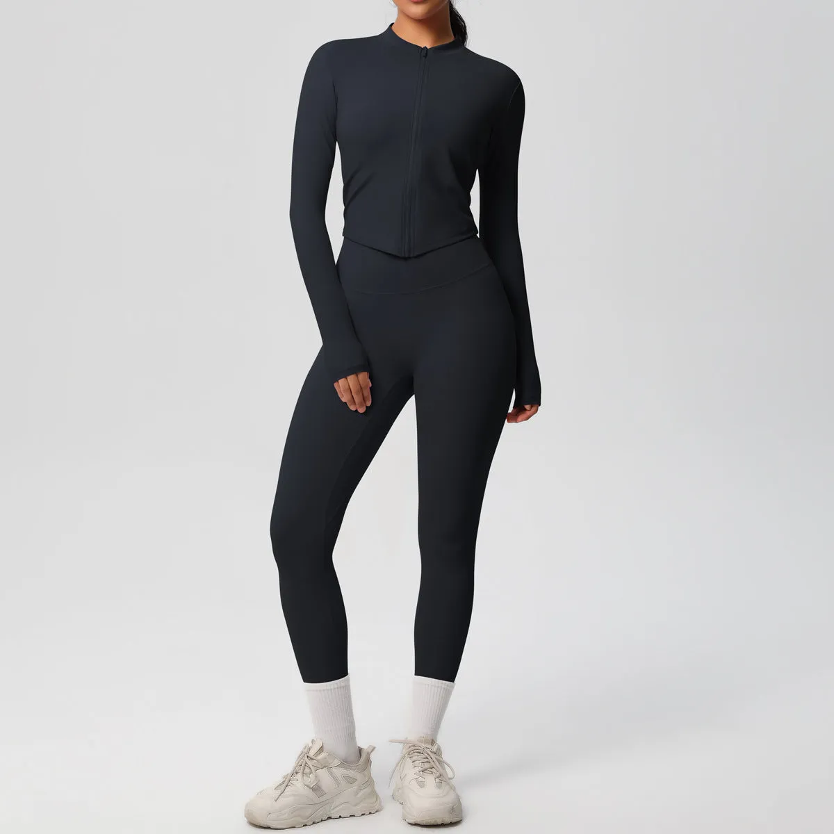 High Waist Nude Feel Long Sleeve Coat Yoga Set