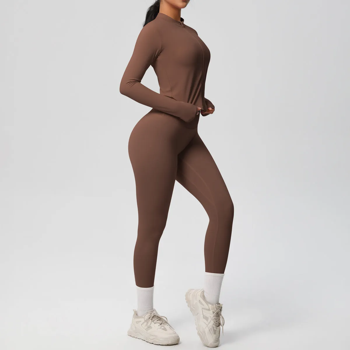 High Waist Nude Feel Long Sleeve Coat Yoga Set