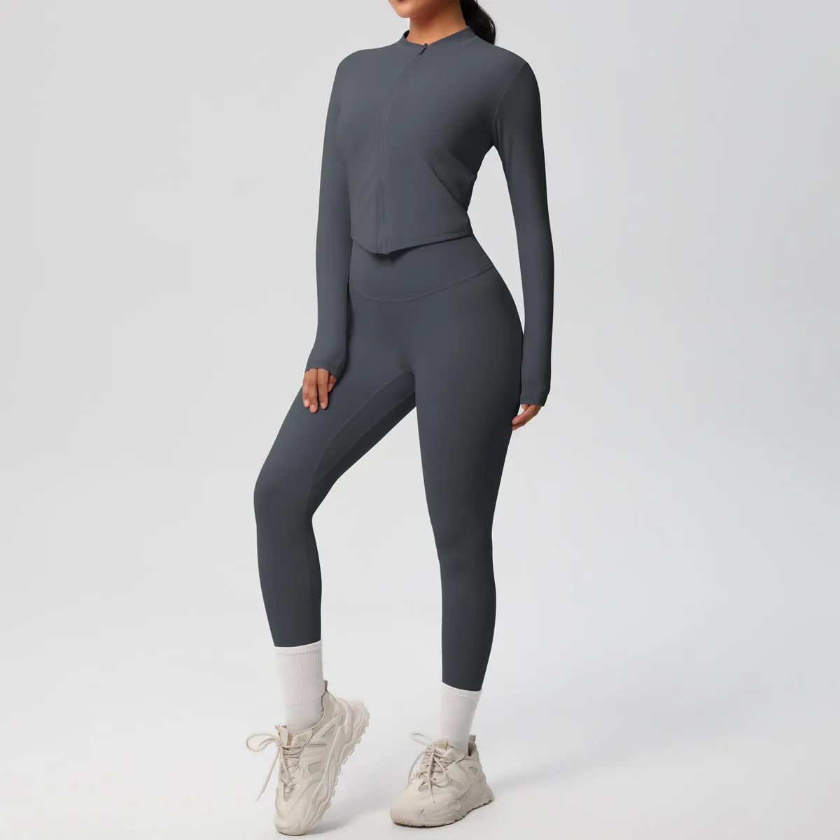 High Waist Nude Feel Long Sleeve Coat Yoga Set