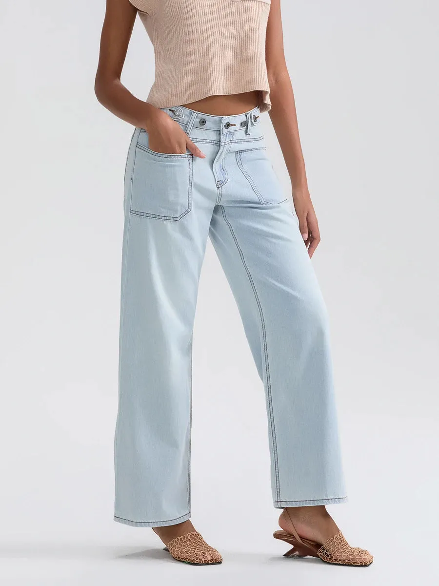 High Waist Wide Leg Denim Pants