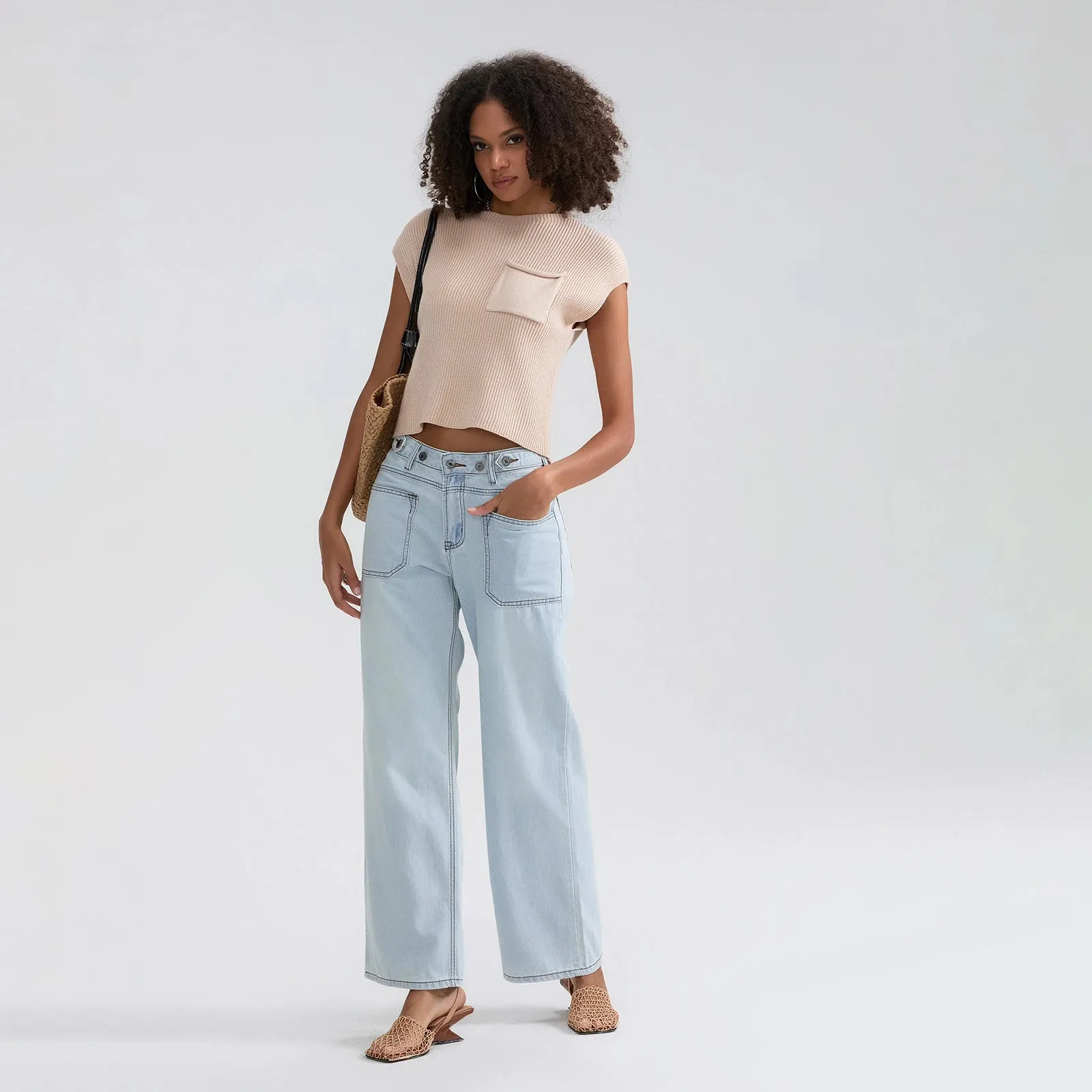 High Waist Wide Leg Denim Pants