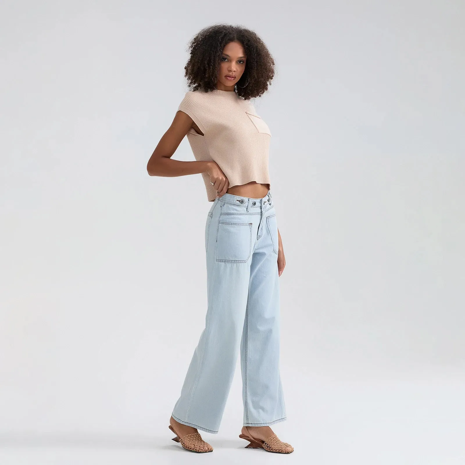 High Waist Wide Leg Denim Pants