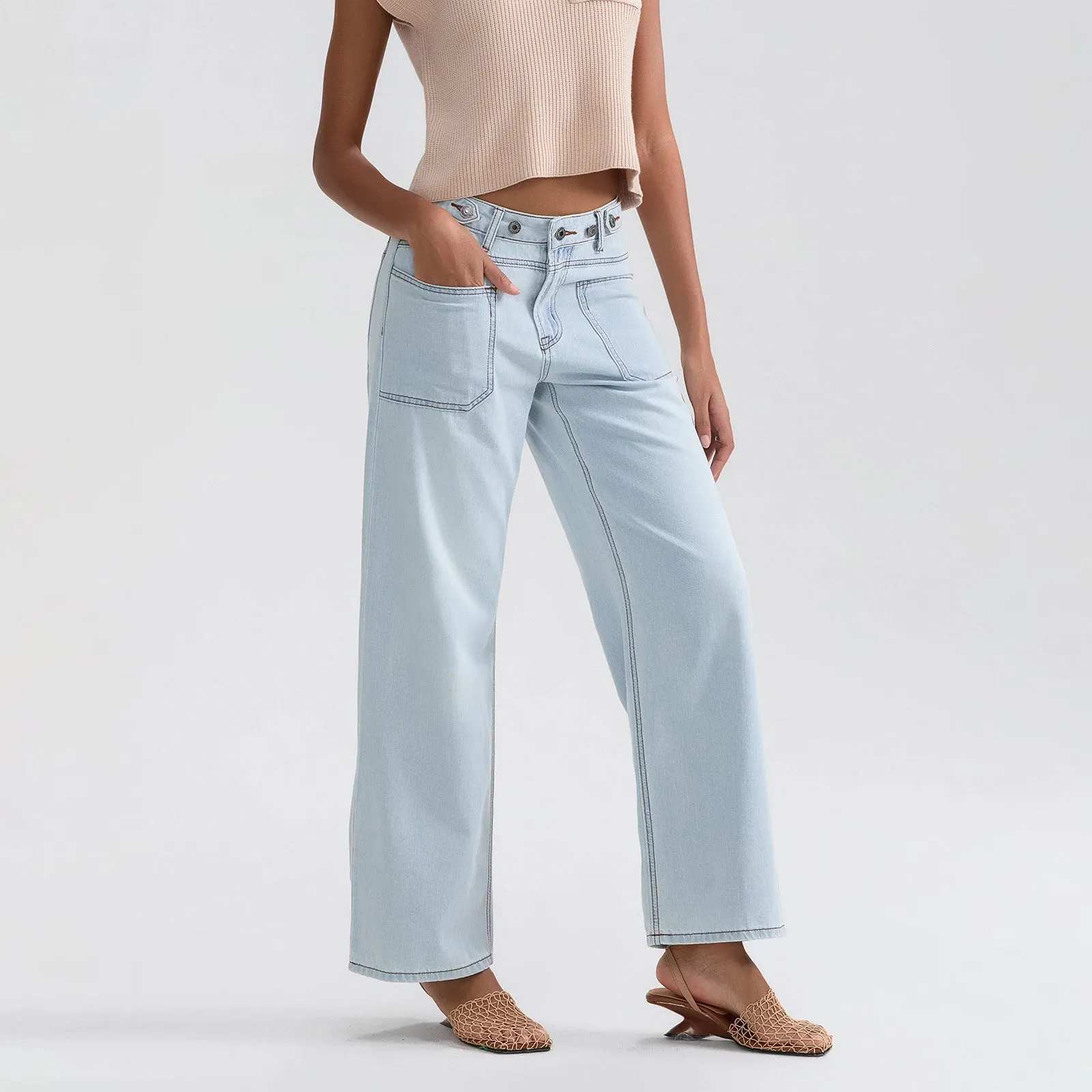 High Waist Wide Leg Denim Pants