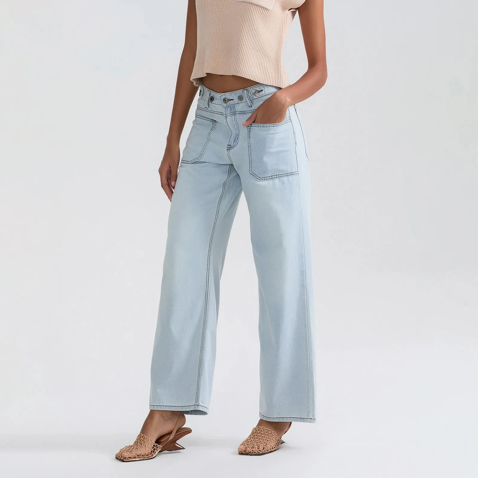 High Waist Wide Leg Denim Pants