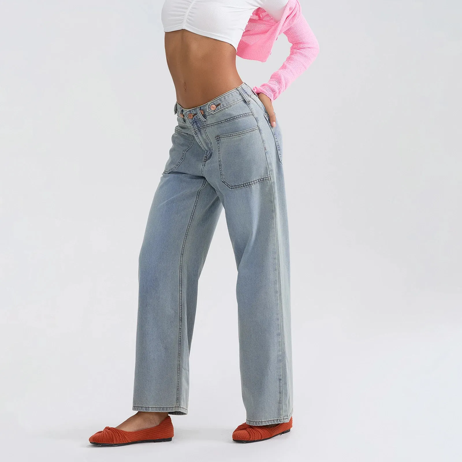 High Waist Wide Leg Denim Pants
