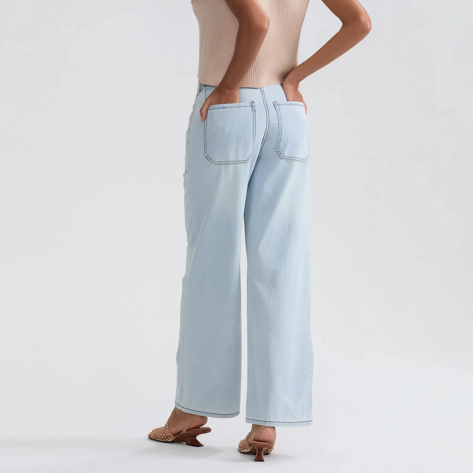 High Waist Wide Leg Denim Pants