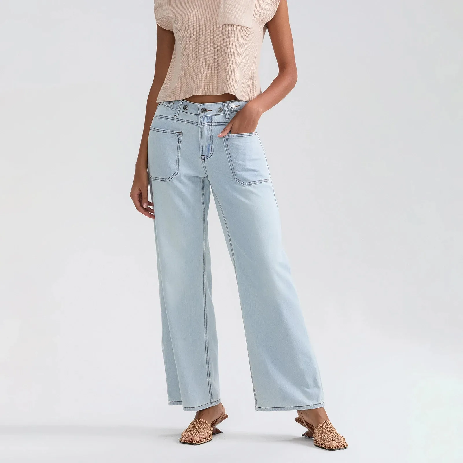 High Waist Wide Leg Denim Pants