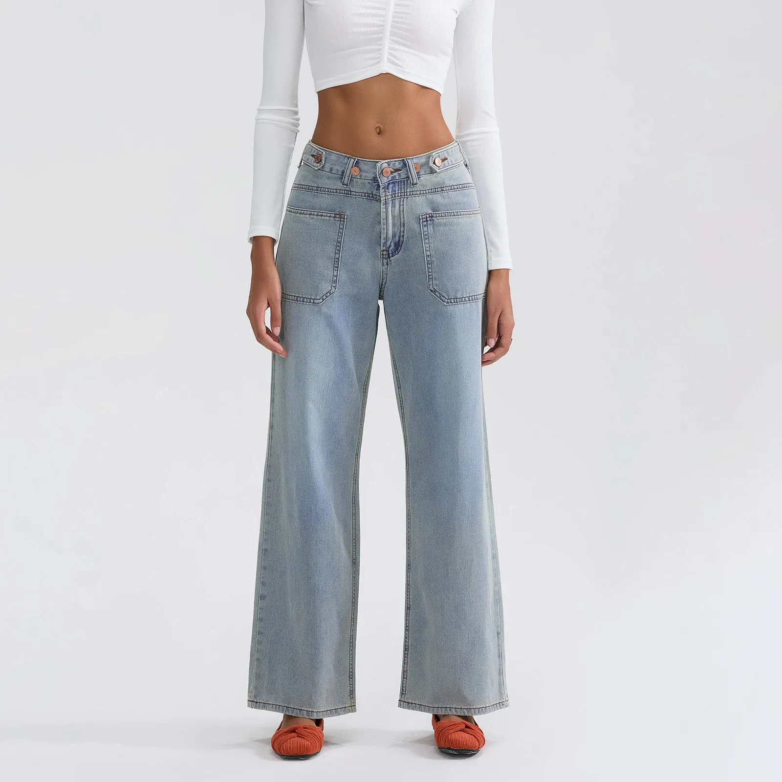 High Waist Wide Leg Denim Pants