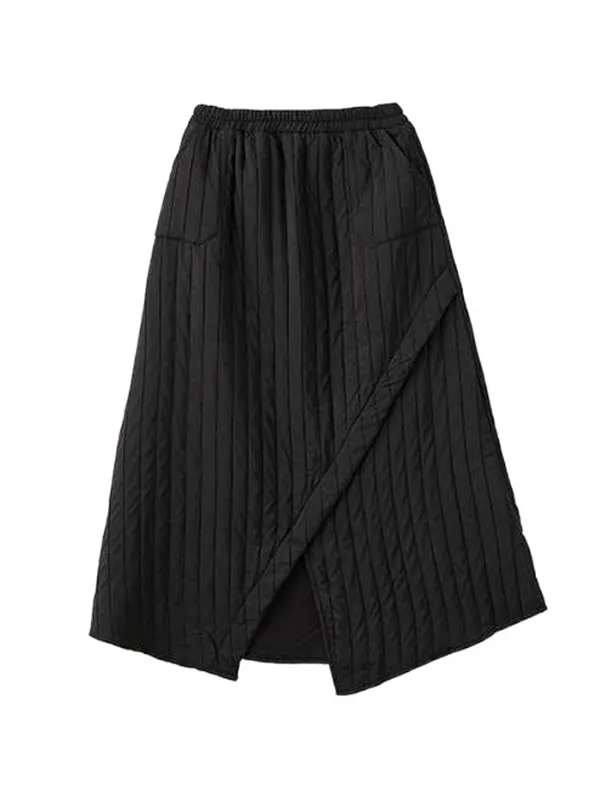 High Waisted Loose Asymmetric Elasticity Pockets Solid Color Skirts Bottoms