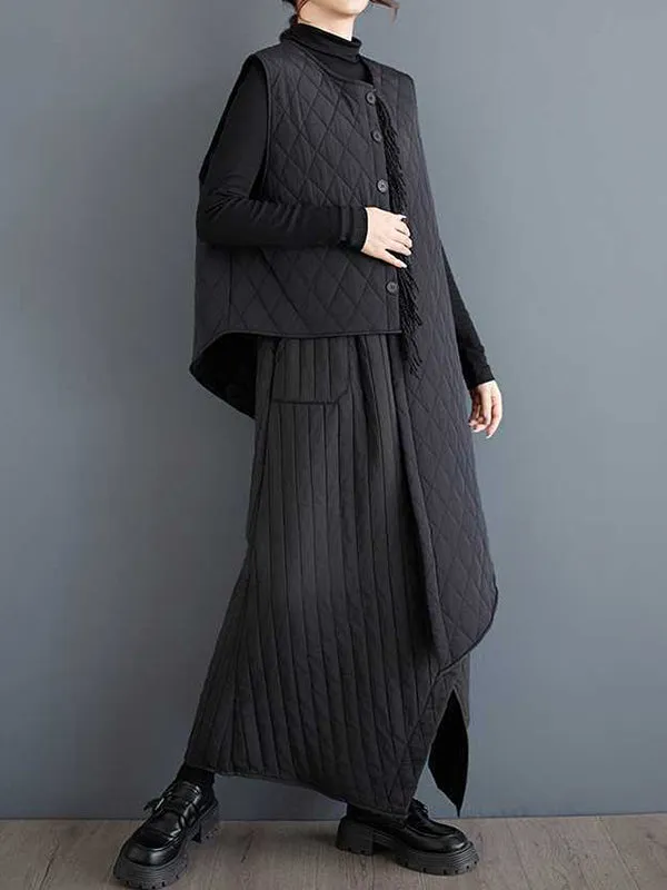 High Waisted Loose Asymmetric Elasticity Pockets Solid Color Skirts Bottoms