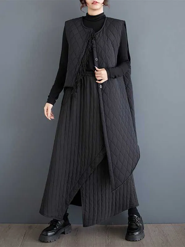 High Waisted Loose Asymmetric Elasticity Pockets Solid Color Skirts Bottoms