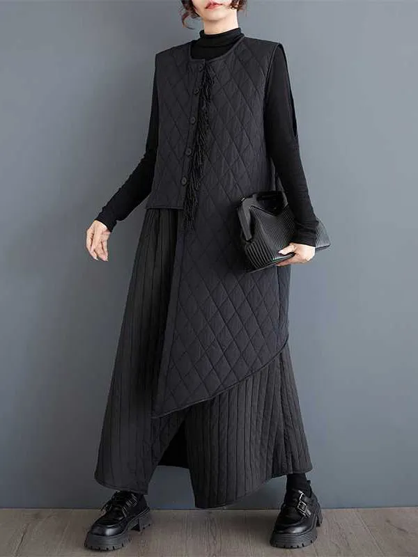 High Waisted Loose Asymmetric Elasticity Pockets Solid Color Skirts Bottoms