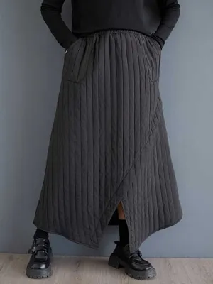 High Waisted Loose Asymmetric Elasticity Pockets Solid Color Skirts Bottoms