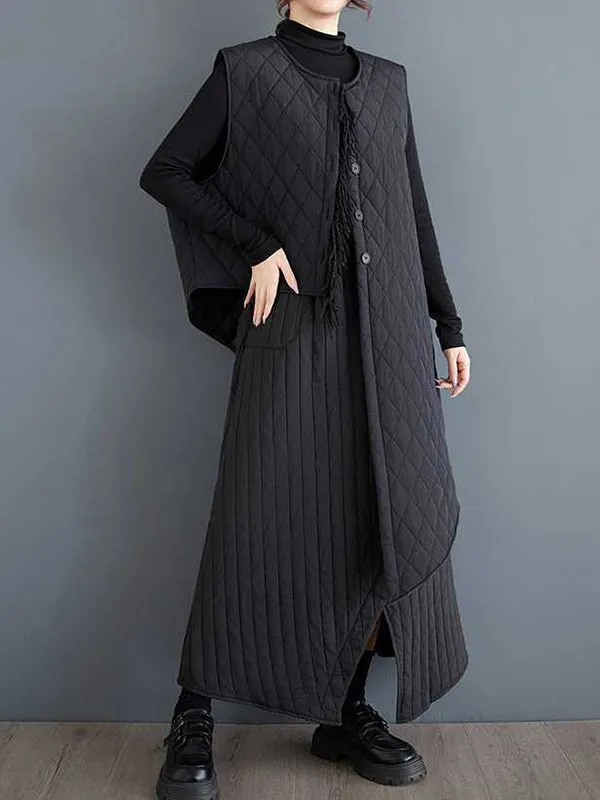 High Waisted Loose Asymmetric Elasticity Pockets Solid Color Skirts Bottoms