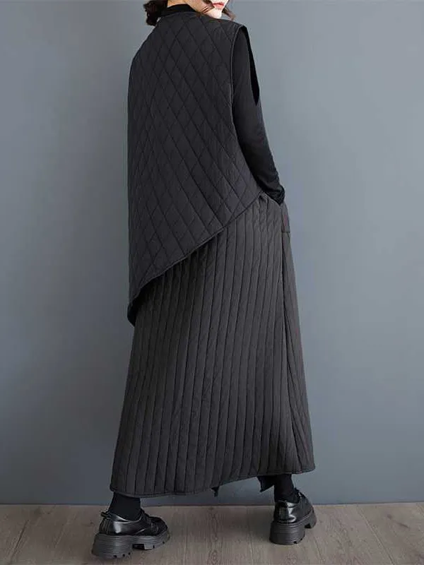High Waisted Loose Asymmetric Elasticity Pockets Solid Color Skirts Bottoms