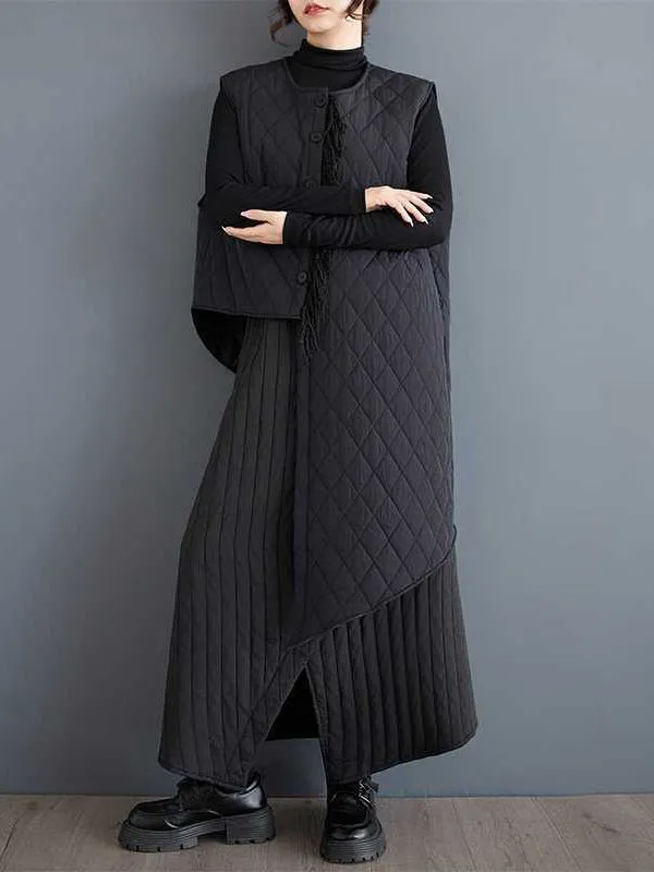 High Waisted Loose Asymmetric Elasticity Pockets Solid Color Skirts Bottoms