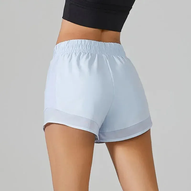 High Waisted Yoga Shorts for Women with Tummy Control - Drawstring Sporty Fitness Running Shorts, Two-piece Design Pants