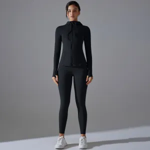 Hooded Yoga Workout Running Sport Long Sleeve Set