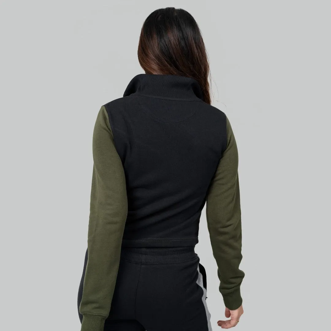 Ignite Zipper Cardigan - Black / Olive