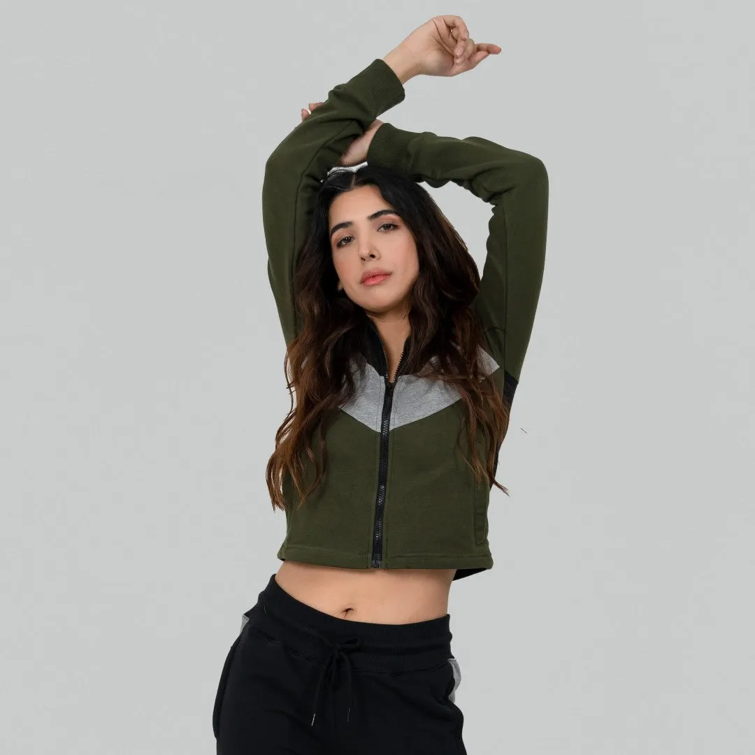 Ignite Zipper Cardigan - Black / Olive