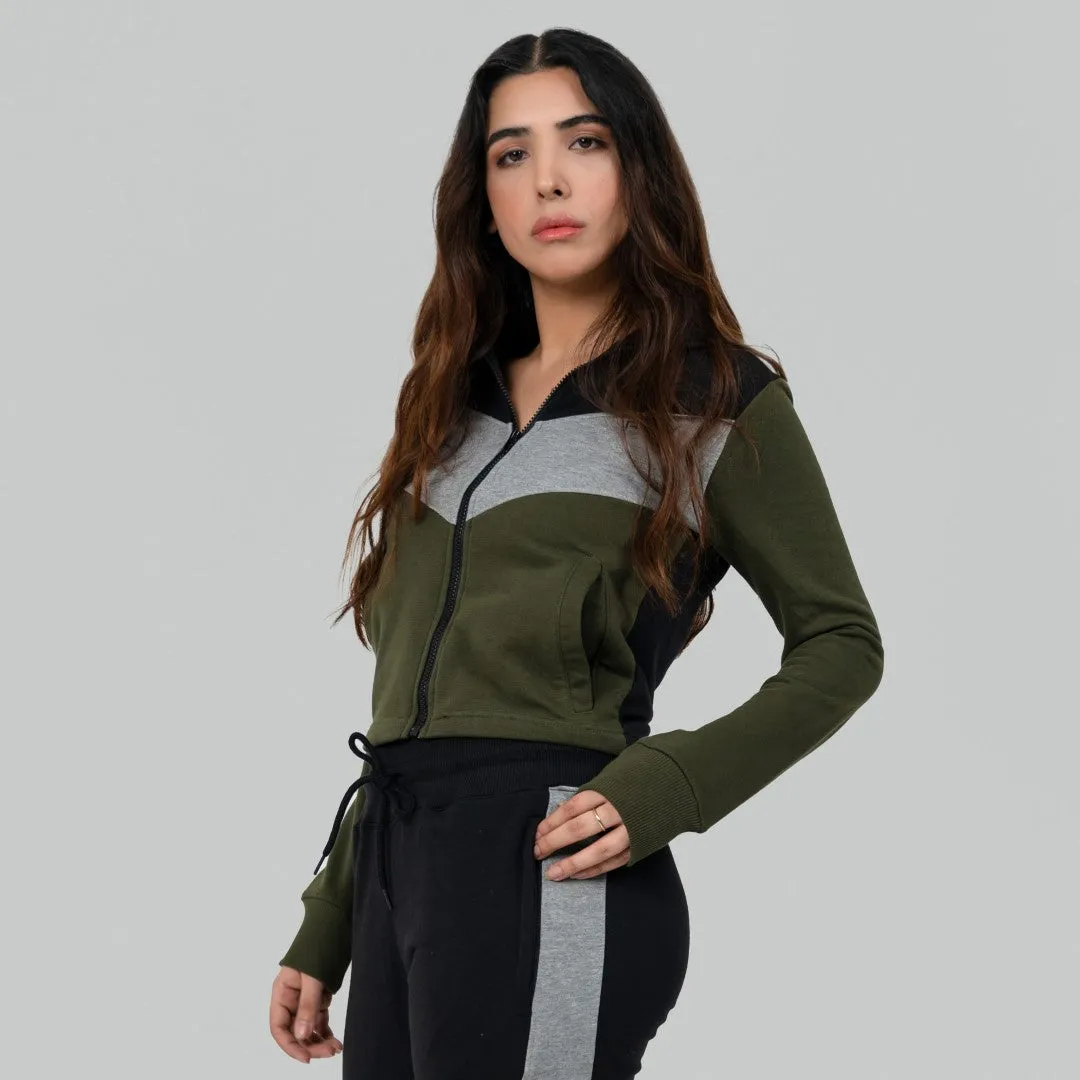 Ignite Zipper Cardigan - Black / Olive