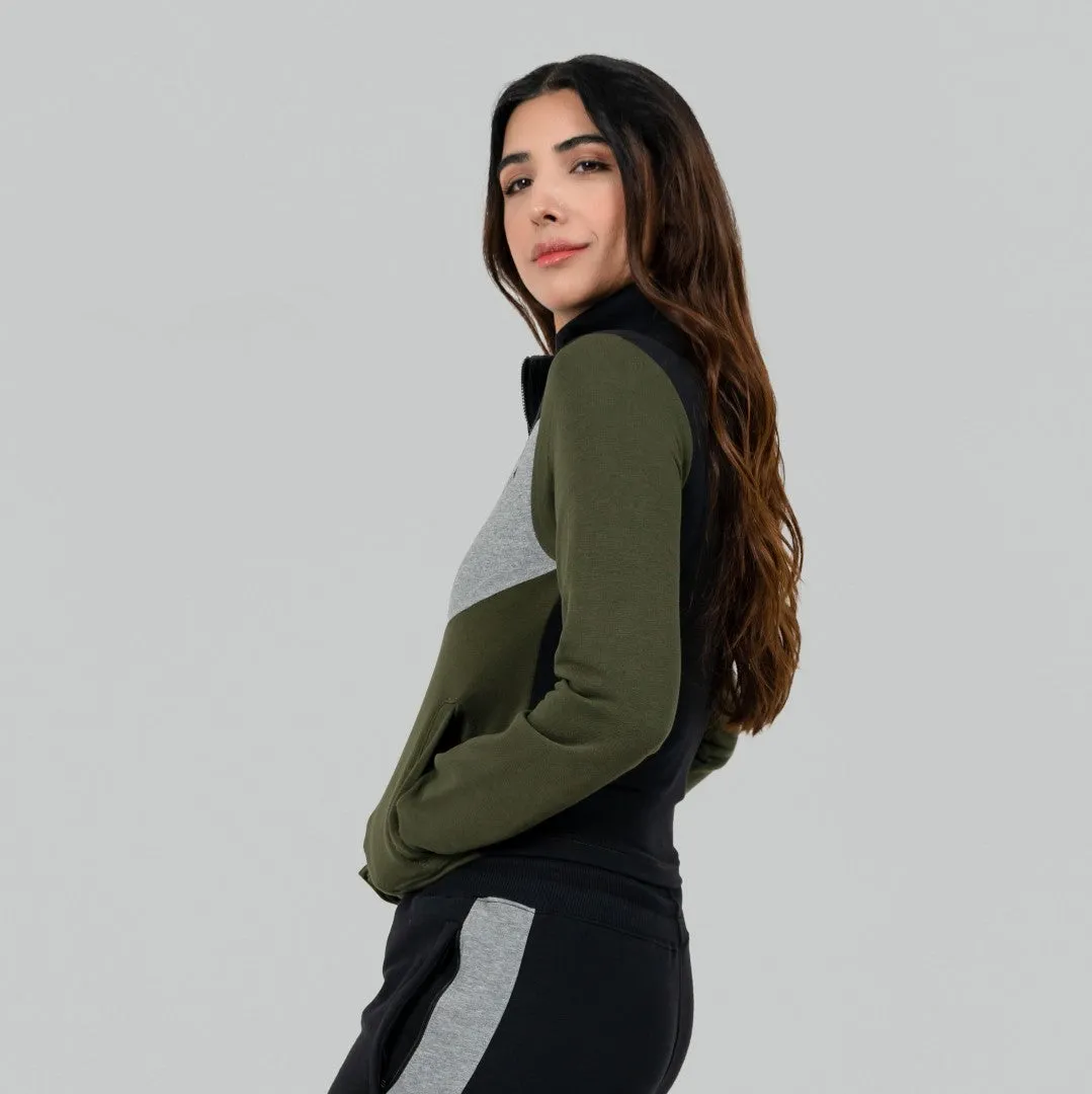 Ignite Zipper Cardigan - Black / Olive