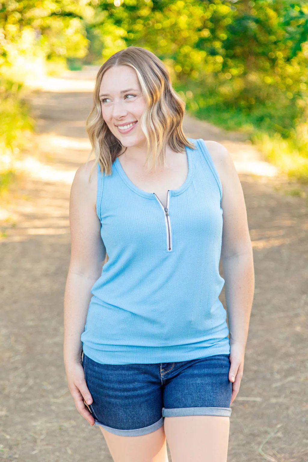 IN PRODUCTION Mila Zipper Tank - Blue