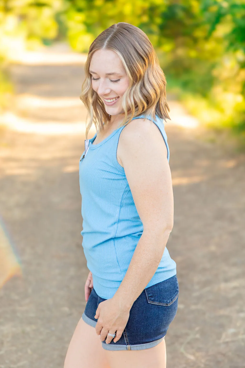 IN PRODUCTION Mila Zipper Tank - Blue