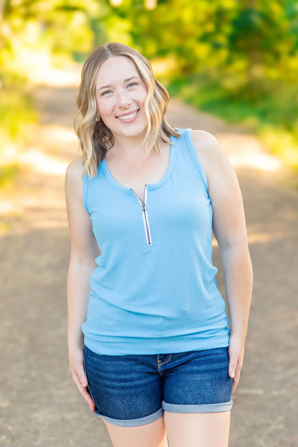 IN PRODUCTION Mila Zipper Tank - Blue