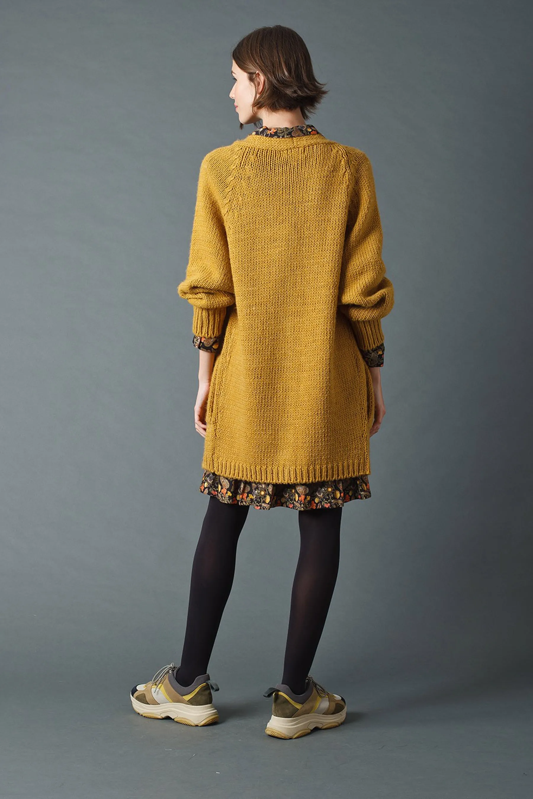 Indi & Cold Ana Chunky Knit Open Jacket (Mustard)