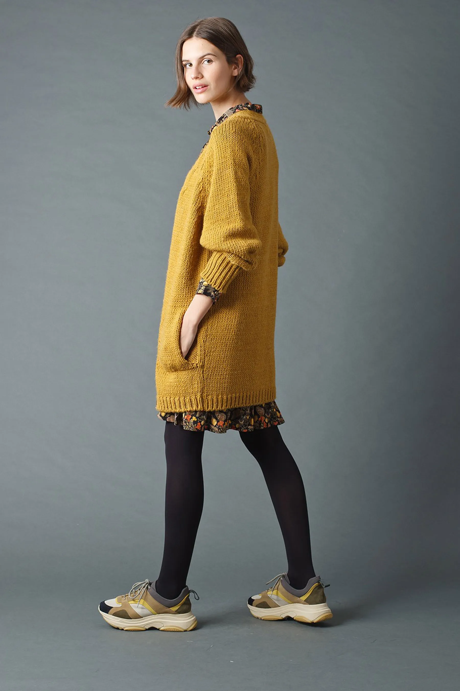 Indi & Cold Ana Chunky Knit Open Jacket (Mustard)