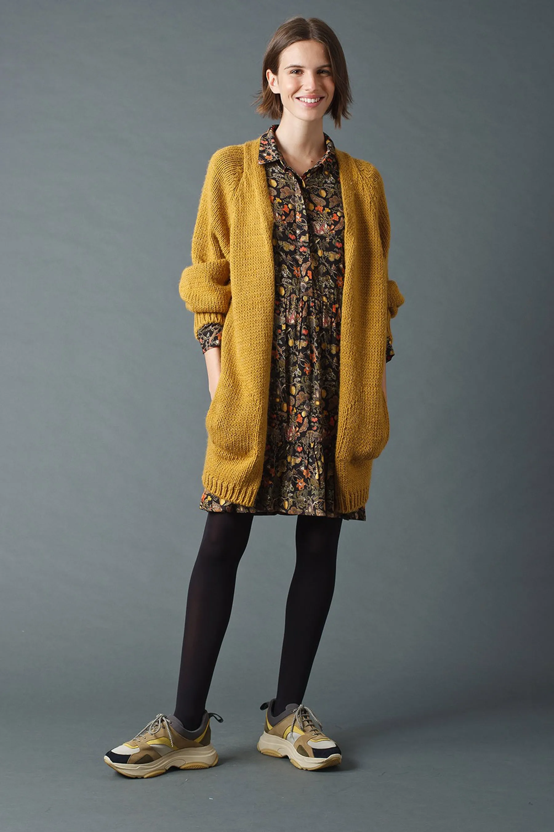 Indi & Cold Ana Chunky Knit Open Jacket (Mustard)