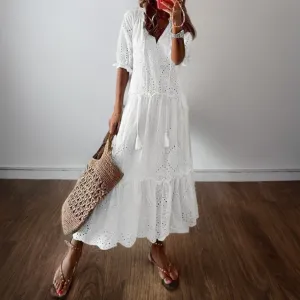 Indiana - Loose crochet dress with pleats