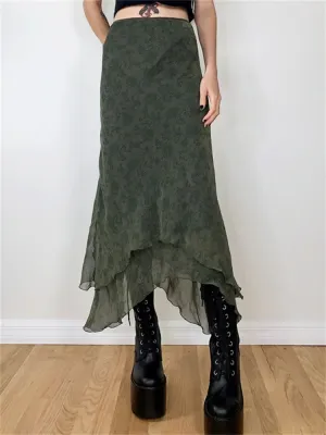 Irregular Floral Print Midi Skirt