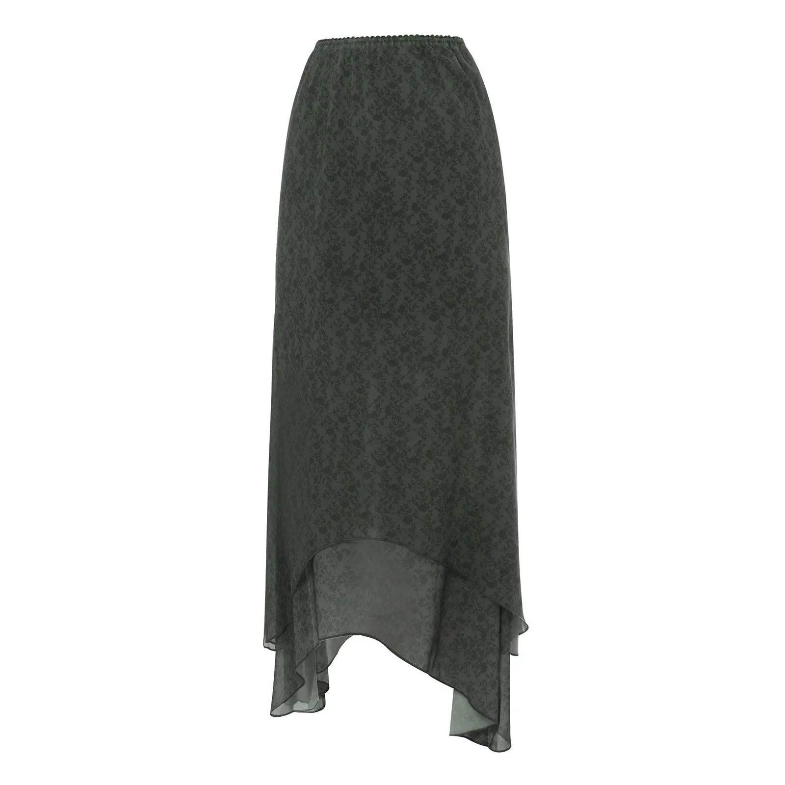 Irregular Floral Print Midi Skirt