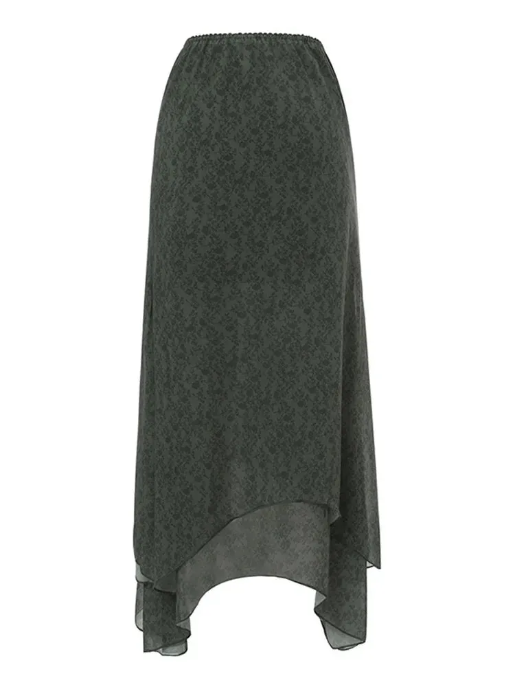 Irregular Floral Print Midi Skirt