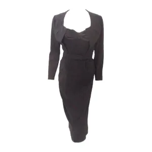JACQUES FATH 1950s 2 pc Black Crepe Dress and Jacket Set